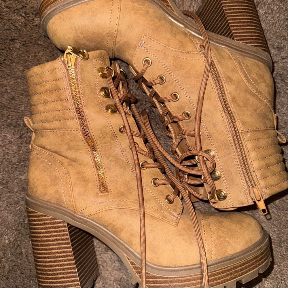 Tan Lace-Up Ankle Boots